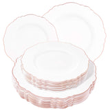 WDF 60pcs Rose Gold Plastic Plates-Baroque White &Rose Gold Disposable Plates including 30Plastic Dinner Plates 10.25inch, 30 Salad Plates 7.5inch for Wedding& Parties