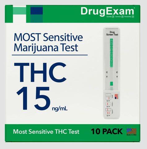 10 Pack - DrugExam (THC) 15 Marijuana Test. Testing Strip.
