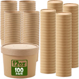 Fulmoon 100 Pack Paper Soup Containers with Lids Disposable Paper Food Containers with Vented Lids Kraft Ice Cream Containers Bowls Soup Cup Ice Cream Cups for Soups Stews Restaurants (Brown,12 oz)