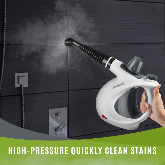 Phueut Pressurized Handheld Multi-Surface Natural Steam Cleaner with 12 pcs Accessories, Multi-Purpose Steamer for Home Use, Steamer for Cleaning Floor, Upholstery, Grout and Car