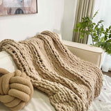 Chunky Knit Blanket Throw 40"×40", Chenille Throw Blankets, Handmade Warm & Cozy Blanket Couch Bed Home Decor, Soft Breathable Fleece Banket, Christmas for Couch Bed Sofa Best Gift (Tan)