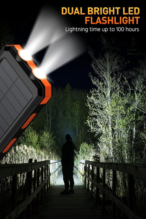 Mregb Power Bank,Solar Charger,36800mAh 5V3.1A QC 3.0 Dual 2 USB Port Built-in Powerful Flashlight IPX7 Waterproof Dustproof Shockproof(Orange)