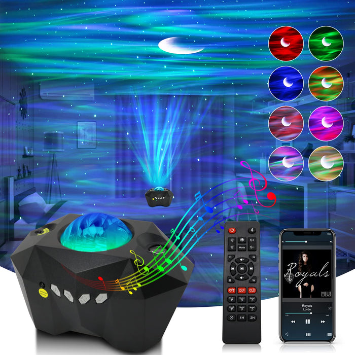 Aurora Star Projector Night Light, 3-in-1 Galaxy Light Projector with Remote Control/Bluetooth Speaker/Sound Activate/Timer, Ocean Wave Star Light for Bedroom, Ceiling Night Light for Kids/Adults