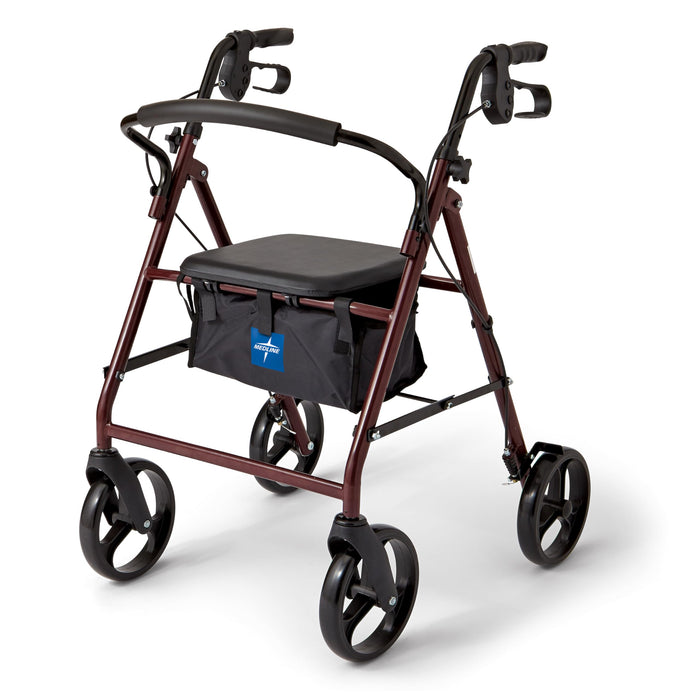 Medline Steel Rollator Walker for Adult Mobility Impairment, Burgundy, 350 lb. Weight Capacity, 8” Wheels, Foldable, Adjustable Handles, Rolling Walker for Seniors