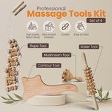 Wood Therapy Massage Tools Kit (Set of 4) - Lymphatic Drainage Massager - Body Roller - Body Sculpting - Wood Massage Tool for Cellulite - Maderoterapia Kit - Massage Tools w/ Storage Bag