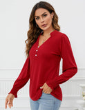 Red Christmas Blouse for Women Dressy Casual V Neck Long Seleeve Tunic Tops Womens Trendy Fashion 2024 Red L