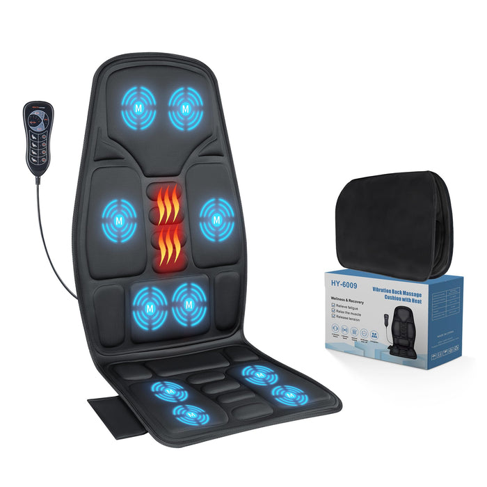 Back Massage Chair Pad, Back Massager with Heat, Deep Tissue Vibration Seat Massage Cushion, Chair Massager with 10 Vibration Motors, Seat Cushion Massager for Back Pain Relief