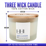 All-Natural Scented Soy Candle | Vanilla Lavender | Fresh Cut Lavender and Warm Vanilla | Large 12 Ounce Three Wick Candle | Long Burn time | Includes Bamboo Lid and Gift Box | HHI Candles