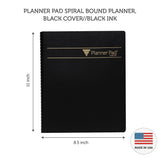 Planner Pad Spiral Bound 3-Tier Funnel Down 12 Month Organizer, Oct 1st Start (Oct 2023 - Sept 2024), Black Cover/Black Ink, 8 1/2" x 11"