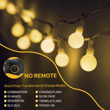 Globe String Lights 33ft 70 Led, Indoor/ Bedroom, 8 Modes Fairy Lights Plug in, Extendable Outdoor Decorative Lights for Christmas Decoration, Patio, Wedding, Warm White, No Remote