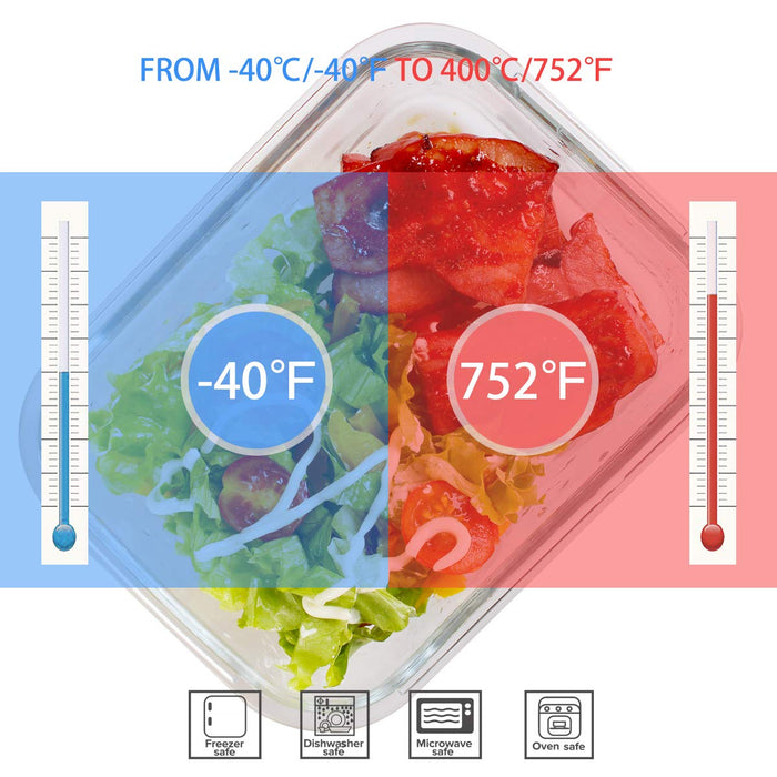 AILTEC Glass Food Storage Containers with Lids, [18 Piece] Meal Prep Containers for Food Storage , BPA Free & Leak Proof (9 Lids & 9 Containers)