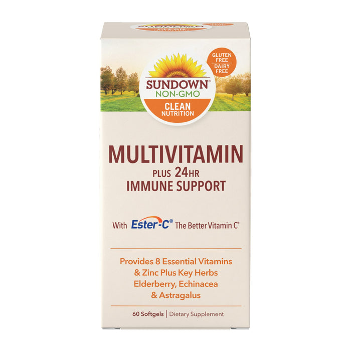 Sundown Multivitamin Plus 24Hr Immune Support, With 8 Essential Vitamins and Zinc, 60 Softgels