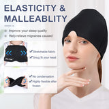 Migraine Relief Gel Ice Head Wrap, Hot and Cold Therapy Headache Relief Hat, Migraine Cap for Puffy Eyes, Headache Eyes Mask for Sinus, Tension and Stress Relief (Black & Blue)