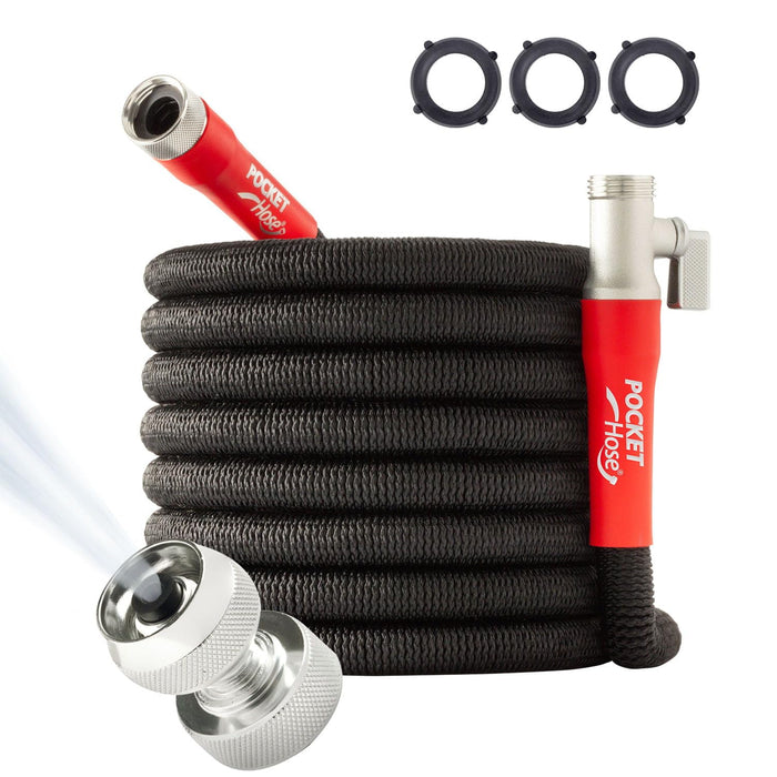 Pocket Hose 75 FT Silver Bullet 2.0 Expandable Garden Hose w/Turbo Shot Nozzle, AS SEEN ON TV, Lead-Free, Solid Aluminum Connectors, Easy On/Off Valve, Kink-Free, Leak-Proof