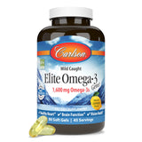 Carlson - Elite Omega-3 Gems, 1600 mg Omega-3 Fatty Acids Including EPA and DHA, Norwegian, Wild-Caught Fish Oil Supplement, Sustainably Sourced Omega 3 Fish Oil Capsules, Lemon, 90 Softgels