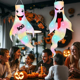 2Pcs 47" Halloween Ghost Windsocks Decorations with LED Light Outdoor Halloween Decorations Hanging Ghost Windsocks Décor for Halloween