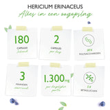 Hericium Erinaceus Paddenstoel - 1300 mg per dagelijkse portie - 180 Capsules - Premium: 30% Polysacchariden & 5% Beta Glucan- Hoge Dosis - 100% Egel stekelige Paddenstoel Extract - Veganistisch