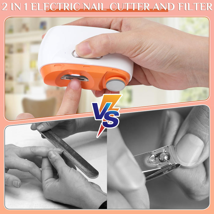 Automatic Electric Nail Clipper Laelr 2 in1 Fingernail Cutter and Polisher with LED Light 2 Speeds & Nail Scraps Storage Rechargeable Safety Fingernail Trimmer for Baby Kids Elderly Nail Care