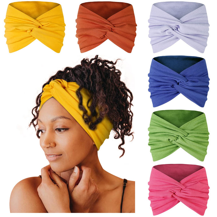 Tobeffect 7'' Wide Headbands for Women, Extra Large Turban Headband Boho Hairband Cloth Thick Head Bands Hair Accessories, 6 Pack