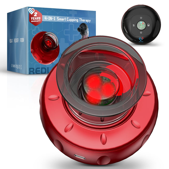 Smart Cupping Therapy Massager,Electric Cupping Set-4 in 1 Gua Sha Massage Tool with 12 Levels Temperature & Suction,Red Light Therapy for Pain Relief,Muscle Soreness,Improves Blood Circulation-Red