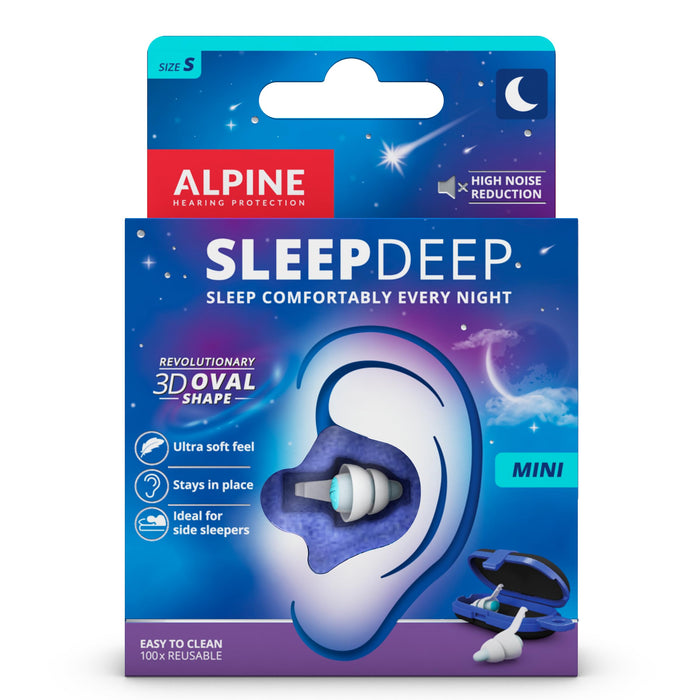 Alpine SleepDeep Mini - Soft Ear Plugs for Sleeping and Concentration - New 3D Oval Shape and Noise Reducing Gel for Better Attenuation - 27dB - Ideal for Side Sleeper - 1-Pair Reusable: S