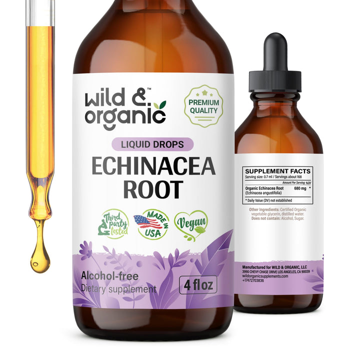 Echinacea Drops - Organic Echinacea Tincture - Echinacea Root Supplement - Vegan, Alcohol Free - 4 fl oz