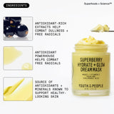 Youth To The People Superberry Glow Dream Mask - Brightening Overnight Face Mask + Hyaluronic Acid Night Moisturizer with Vitamin C & Squalane Oil for Even Skin Tone - Travel Size (0.5oz)