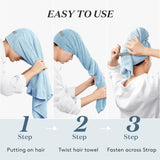 YFONG Large Microfiber Hair Towel Wrap for Women, Soft Hair Drying Towel with Elastic Band, Fast Drying Hair Turbans for Wet Curly Long Hair, 26.3" X 40" (Blue)