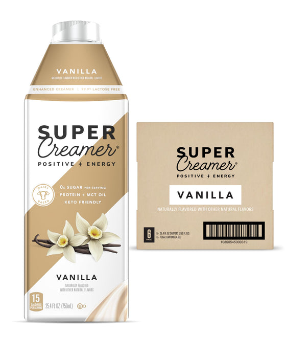 Super Coffee Creamer, SugarFree Coffee Creamer (0g Sugar, 1g Protein, 15 Calories) [Vanilla] 25.4 Fl Oz, 6 Pack | Keto Coffee Creamer