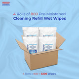 Wet Wipes Bulk Buy - 4 x 800 Count Refill Bags (3200 Commercial Disposable Wipes) Value Pack - For Upward Pull Dispenser Ideal For Public Use