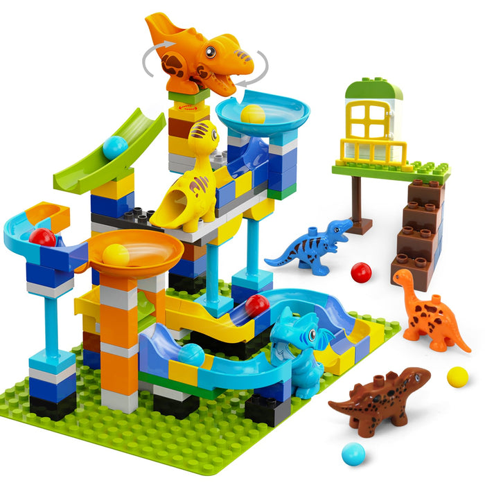 Marble Run Building Blocks Ages 3+, 121 PCS STEM Toy with 6 Dinosaurs