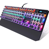 Camiysn Typewriter Style Mechanical Gaming Keyboard, Black Retro Punk Gaming Keyboard with RGB Backlit, 104 Keys Blue Switch Wired Cute Keyboard, Round Keycaps for Windows/Mac/PC