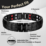 Feraco Mens Magnetic Bracelet Titanium Steel Magnetic Bracelet with Double Row 4 Elements Magnets (Black)