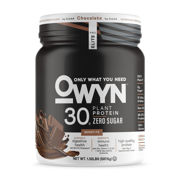 OWYN Only What You Need Pro Elite High Protein Powder, 30g Vegan Protein for Workout Recovery, Delicious Smooth Taste, Zero Sugar, Low Net Carbs, Chocolate, 12 Servings (1.32 LB)