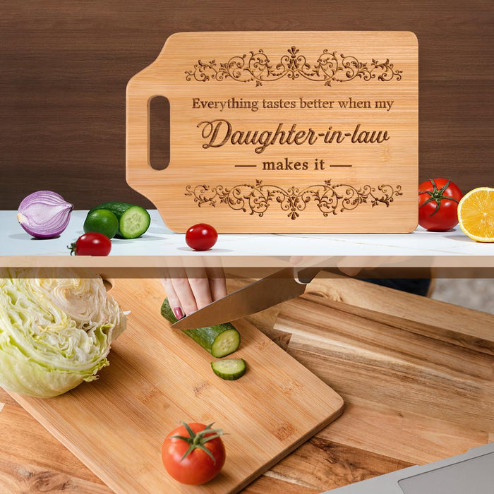 AceThrills Daughter in Law Gifts -12.3"L x 8.7"W x 0.4"Th Engraved Bamboo Cutting Board - Gifts for Daughter in Law Gifts from Mother in Law, Daughter in Law Christmas Birthday Gifts