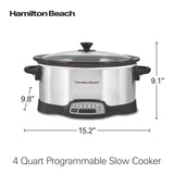 Hamilton Beach Programmable Slow Cooker with Flexible Easy Programming, 5 Cooking Times, Dishwasher-Safe Crock, Lid, 4 Quart, Silver