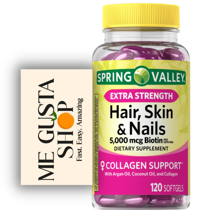 Extra Strength Hair, Skin & Nails Dietary Spring Valley Supplement, Biotin-Collagen-Gelatin 120ct + Me Gustas Sticker