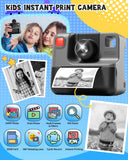 LETSHAHA Kids Camera Instant Print, Christmas Birthday Gifts for Toddle Girls Boys Age 3-12, 24MP & 1080P Selfie Digital Camera with 3 Roll No-Ink Print Paper 32G SD Card - Black