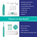 GuruNanda Lion & Lamb Kit (Teal) - Portable Water Flosser (300ml) with 4 Jet Tips & 5000 mAH Rechargeable Sonic Toothbrush with 4 Brush Heads & More