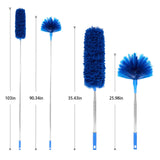 Ceiling Fan Duster with Extension Pole, Cobweb & Corner Brush Cleaning Kit w 2 Duster Heads for Cleaning,15-100 Inch Long Handle Aluminum Telescoping Pole, Washable（Blue）