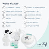 MOTIF MEDICAL Luna Double Electric Breast Pump - Easy to Use, Quiet Motor, Built-in LED Night Light - Outlet Required