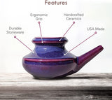 Baraka Handcrafted Ceramic Neti Pot - Sinus Tool Kit for Home - Nose & Nasal Cleaner - Dishwasher Safe - Durable Ceramic Neti Pot- Food Grade Ceramic Glazes - Lightweight - Made in USA - 10oz (Purple)