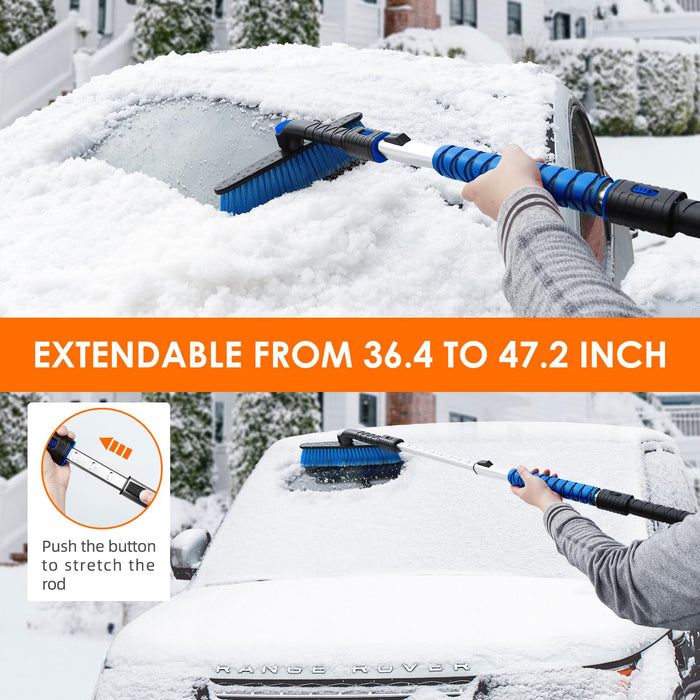 AstroAI 47.2" Ice Scraper and Extendable Snow Scraper for Car Windshield with Foam Grip and 360° Pivoting Brush Head for Christmas Car Auto Truck SUV(Blue)