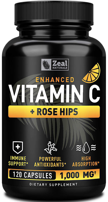 Vitamin C 1000mg with Rosehips (120 Capsules | 1000mg) Pure Vitamin C Capsules - Ascorbic Acid + Rose Hips for Powerful Immune System Support - High Dose Vitamin C for Adults Immune Support Vitamins