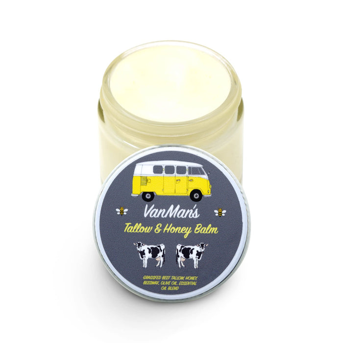 Vanman's NO ADDED SCENT Tallow and Honey Balm (2 oz) - Grass Fed Beef Tallow & Honey Balm w/Vitamins A, K, D, E – Tallow Moisturizer Creates Soft, Smooth Skin - All-Purpose Tallow Skin Care