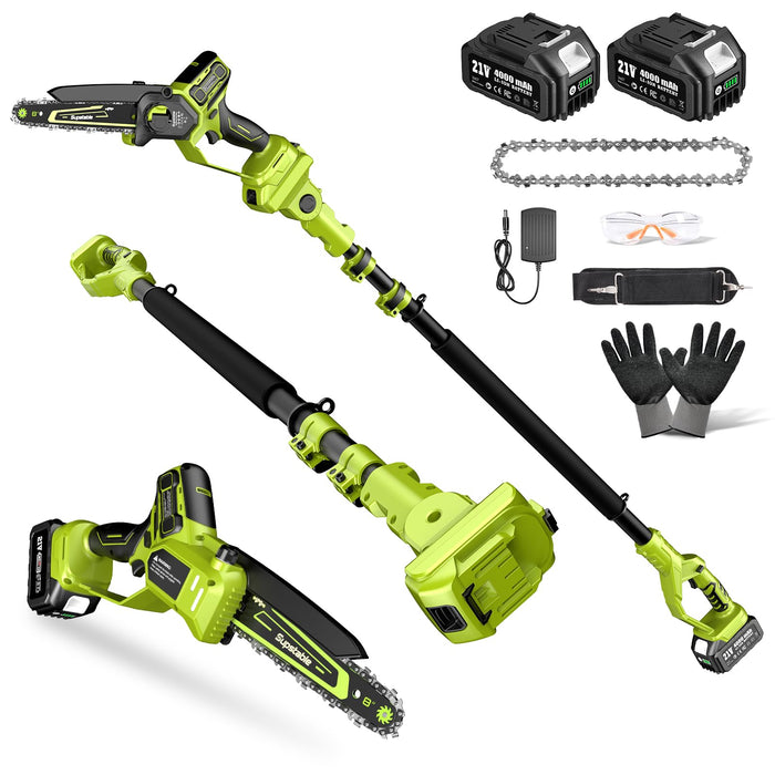 Electric Pole Saws for Tree Trimming, 8 Inch & 6 Inch Mini Chainsaw Cordless with Extension Pole, 16Ft Reach, 2x4.0Ah Battery, Auto Oiling, Tool-Free Chain Tensioning, Tree Trimmer for Branch Limb Cut