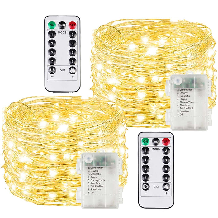 2 Pack Each 33Ft 100LED Battery Operated Fairy Lights with Remote, Waterproof Battery Christmas Twinkle Lights with Timer, String Lights for Bedroom Christmas Decorations (Warm White)