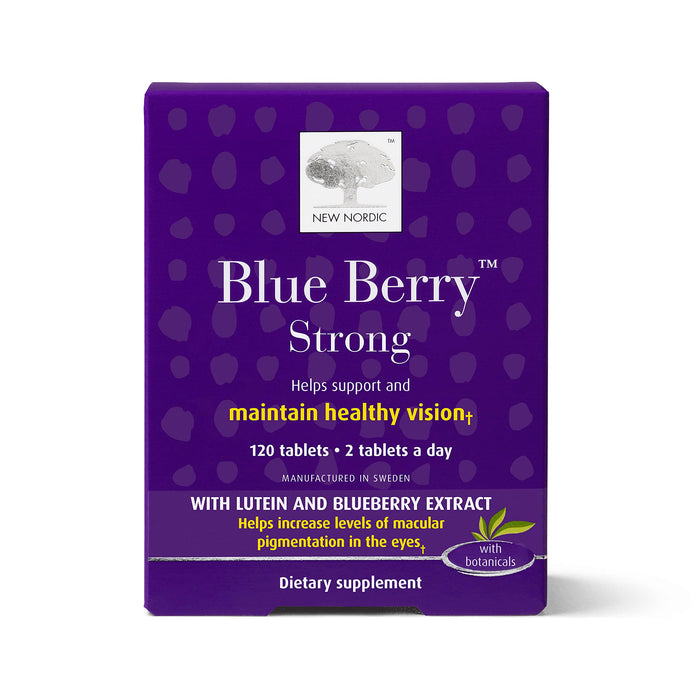 NEW NORDIC Blue Berry Strong | Macular Pigmentation, Night Vision and Screen Time Eye Support Supplement | with Marigold & Blueberry | 120 Tablets (Pack of 1)