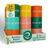 ECO SOUL Bamboo Toilet Paper 3 Ply 24 Mega Rolls = 48 Regular Rolls | Eco Friendly Septic Safe Organic Bath Tissues Sustainable Toilet Paper Compostable - FSC Certified