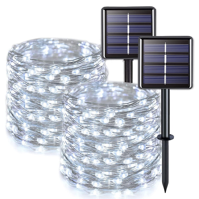 JMEXSUSS White Solar String Lights Outdoor Waterproof, 2 Pack Total 66FT 200 LED Solar Fairy Lights, 8 Modes Solar Christmas Lights for Outside Tree Garden Patio Wedding Decorations